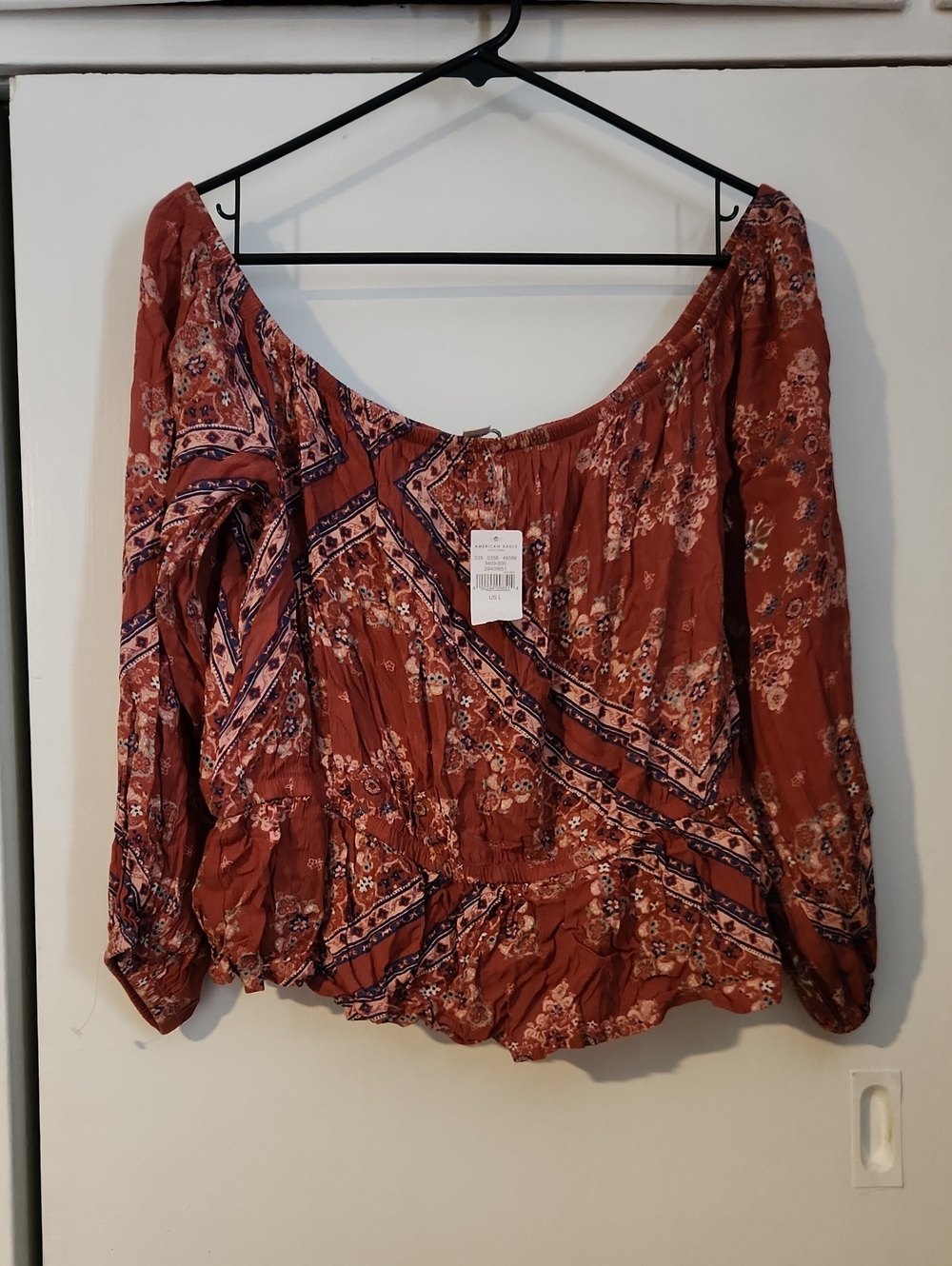 American Eagle Outfitters Rust Floral Off-Shoulder Blouse